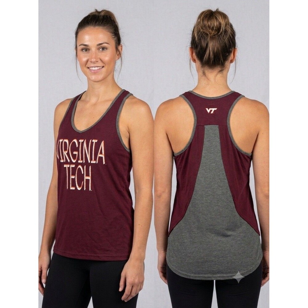 Colosseum Womens Virginia Tech Hokies Tank Top Maroon Gray Split Back NWT Size L